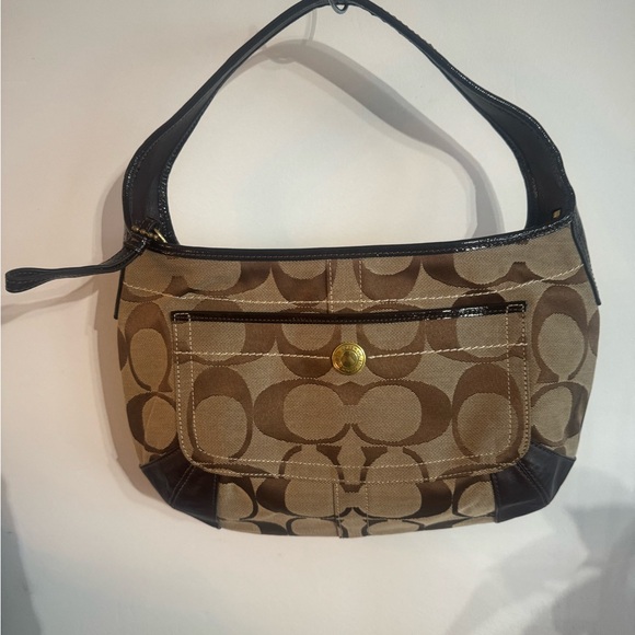 Coach Signature Khaki Brown Canvas Small Shoulder Bag - Picture 2 of 12